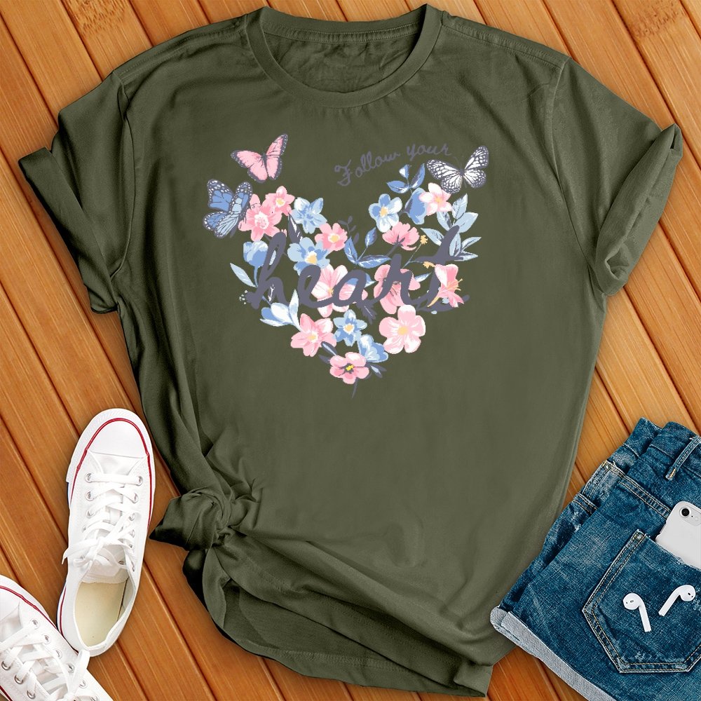 Follow Your Heart Floral Butterflies Tee - Love Tees