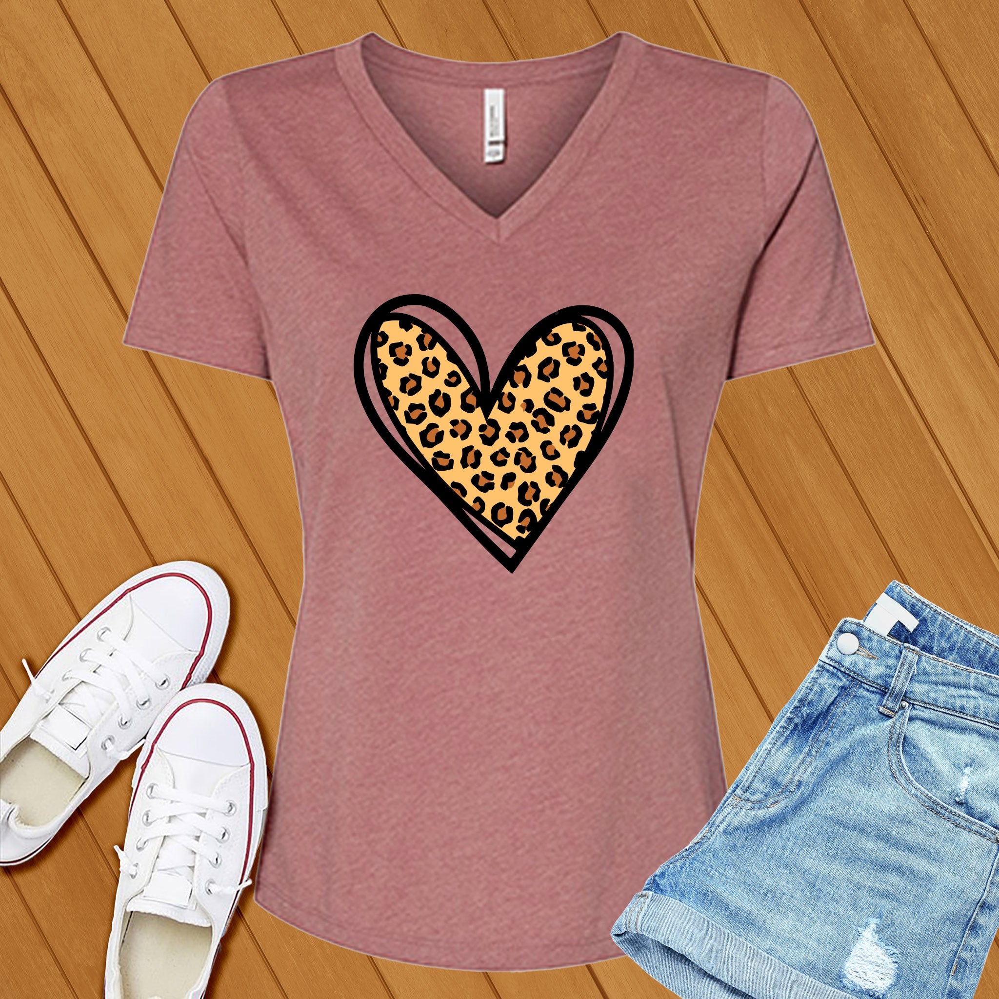 Leopard Print Cute Heart V-Neck - Love Tees