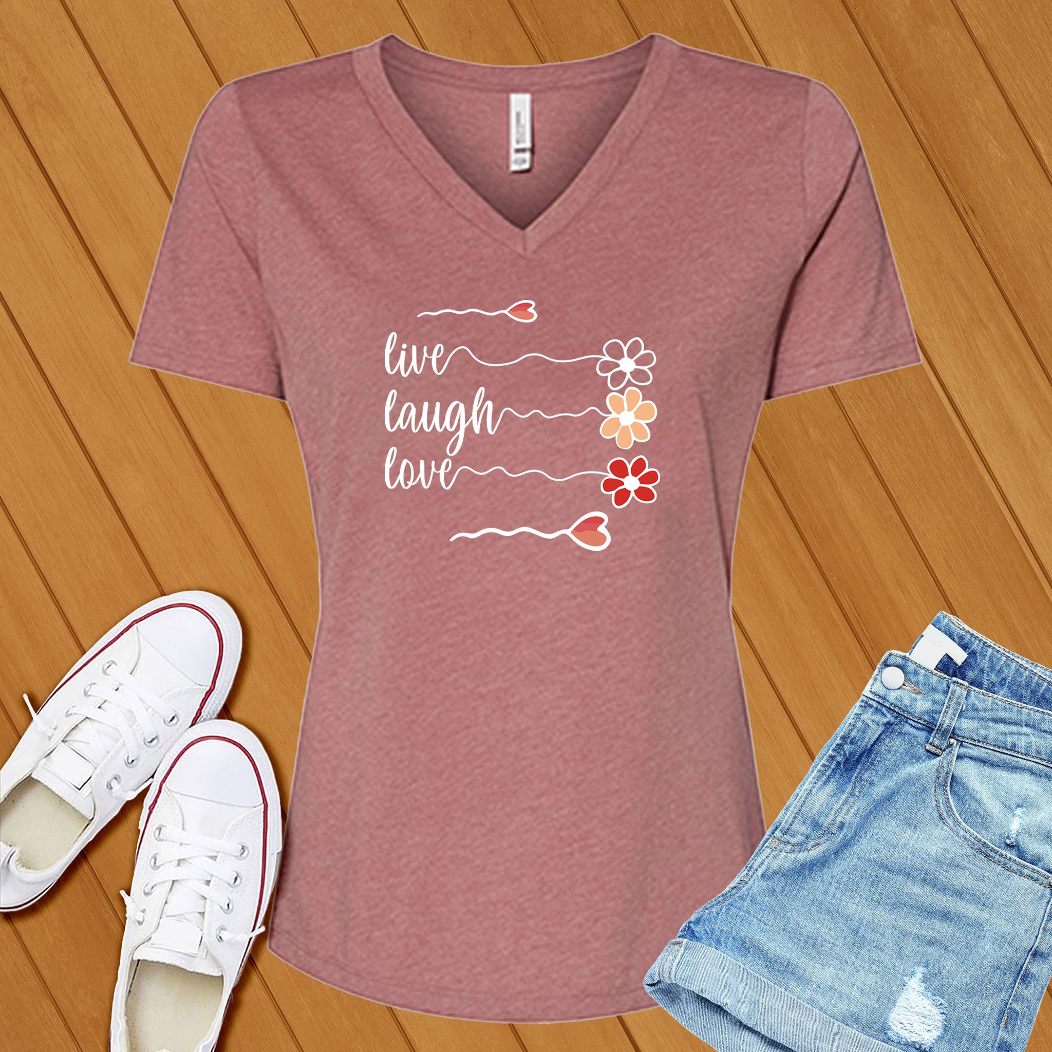 Live Laugh Love Flowers V-Neck - Love Tees