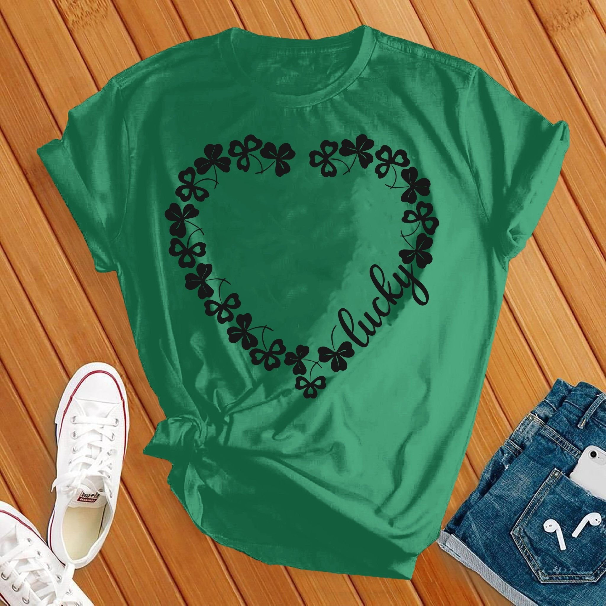 Lucky Heart Shamrocks Tee - Love Tees