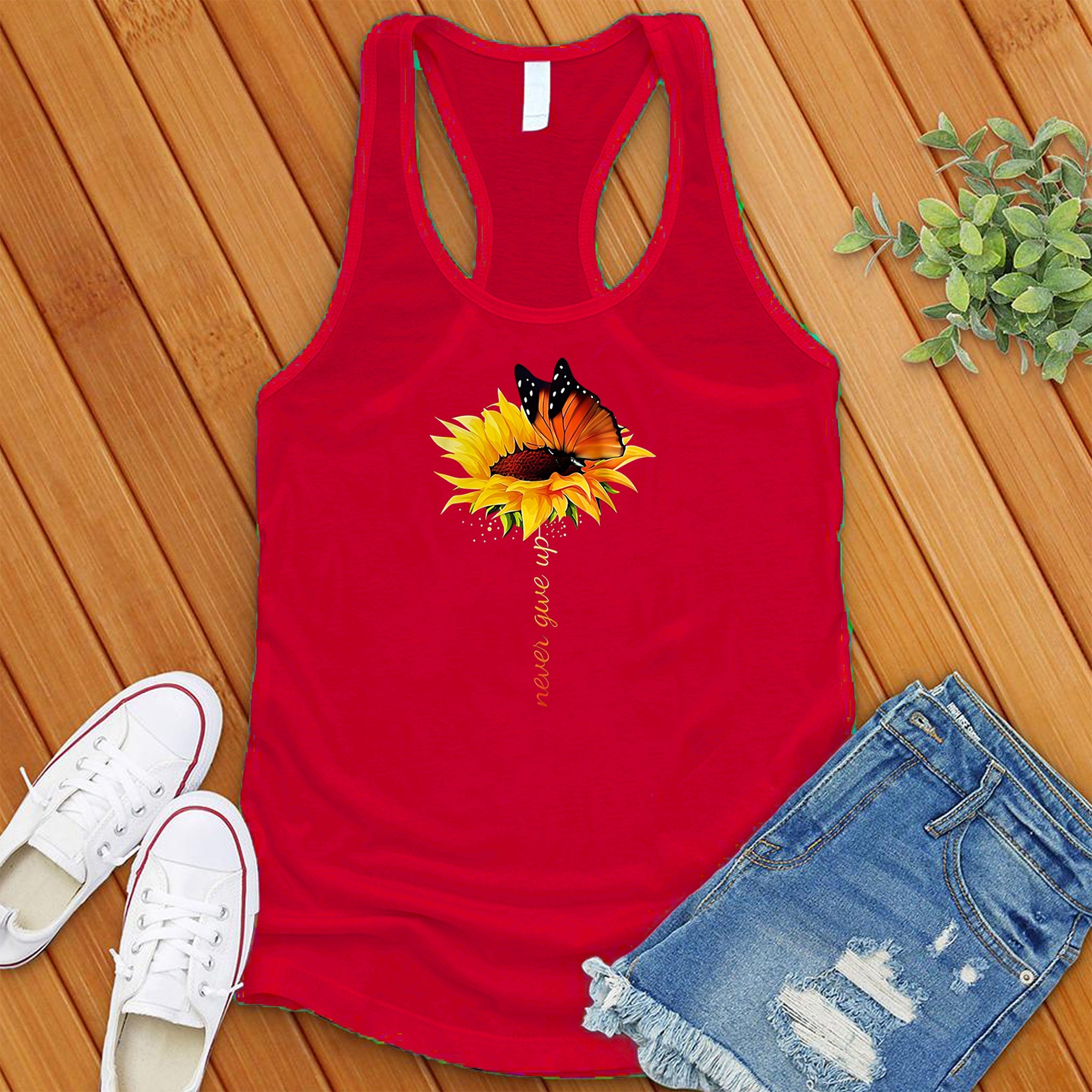 Never Give Up Flower Women's Tank Top - Love Tees