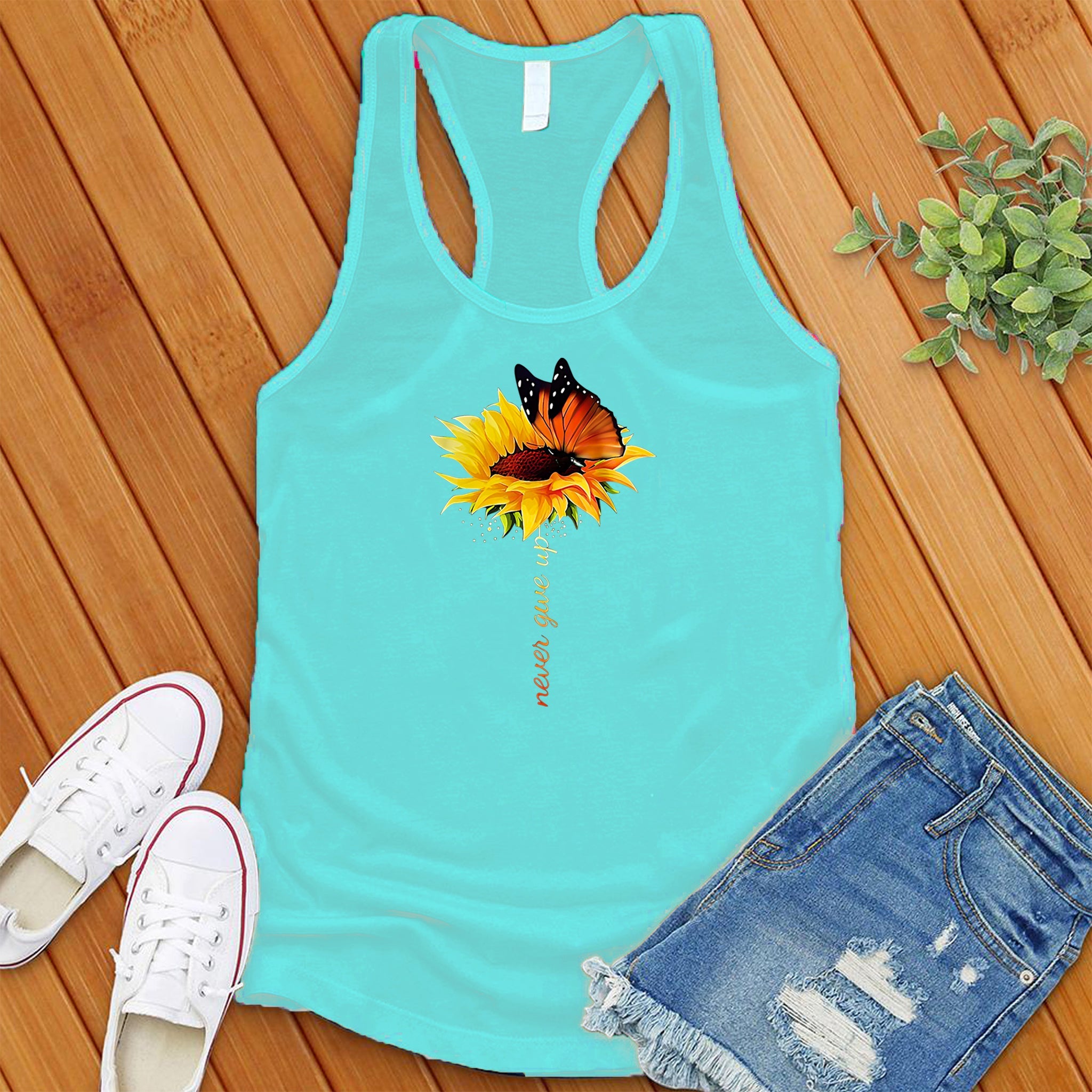 Never Give Up Flower Women's Tank Top - Love Tees