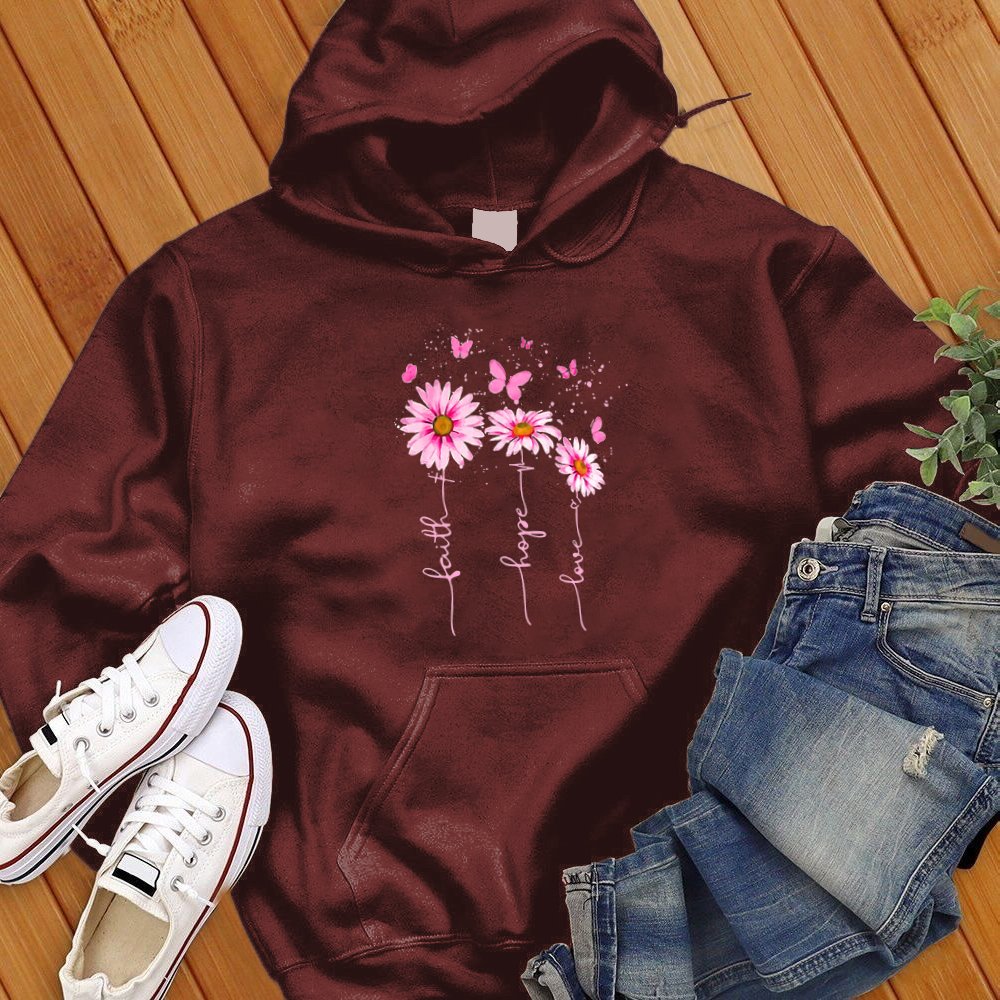 Pink Faith Hope Love Flowers Hoodie - Love Tees