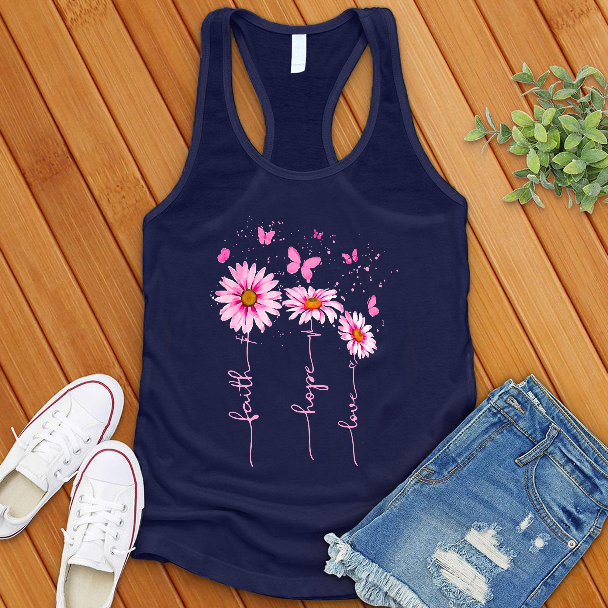 Pink Faith Hope Love Flowers Women's Tank Top - Love Tees