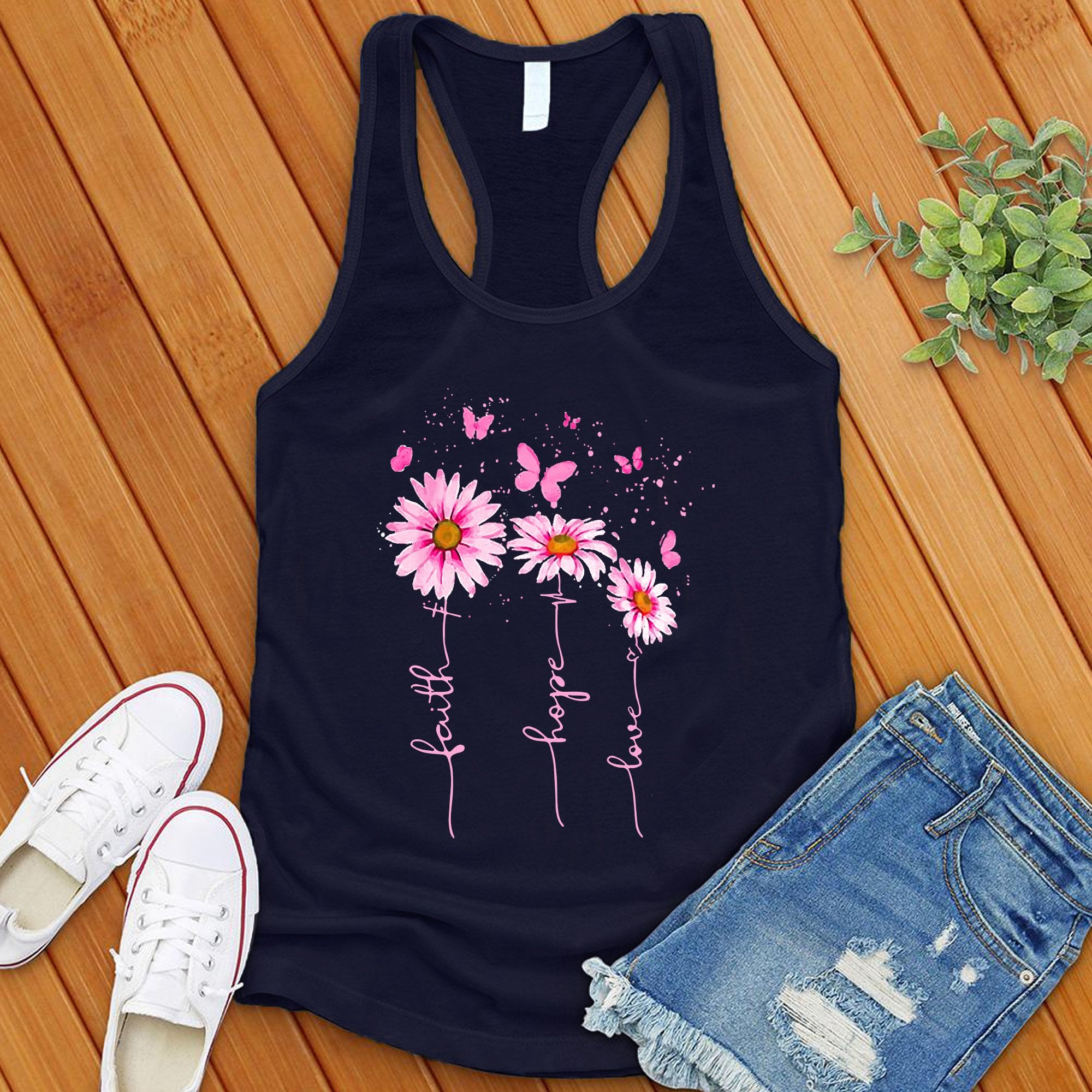 Pink Faith Hope Love Flowers Women's Tank Top - Love Tees