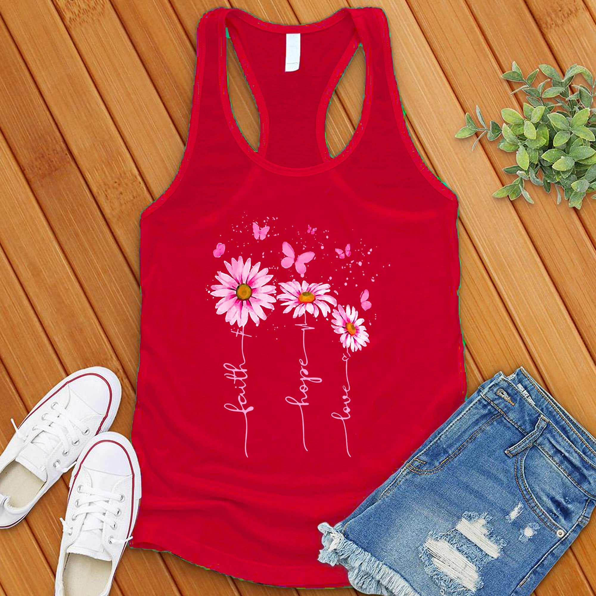 Pink Faith Hope Love Flowers Women's Tank Top - Love Tees