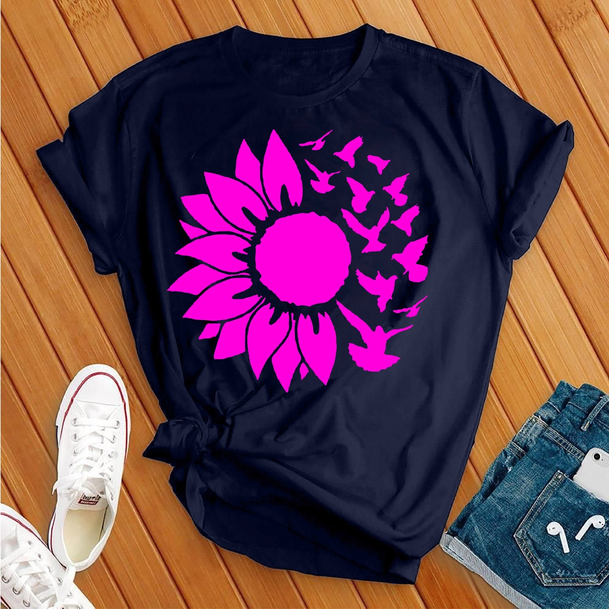 Pink Sunflower Birds Tee - Love Tees
