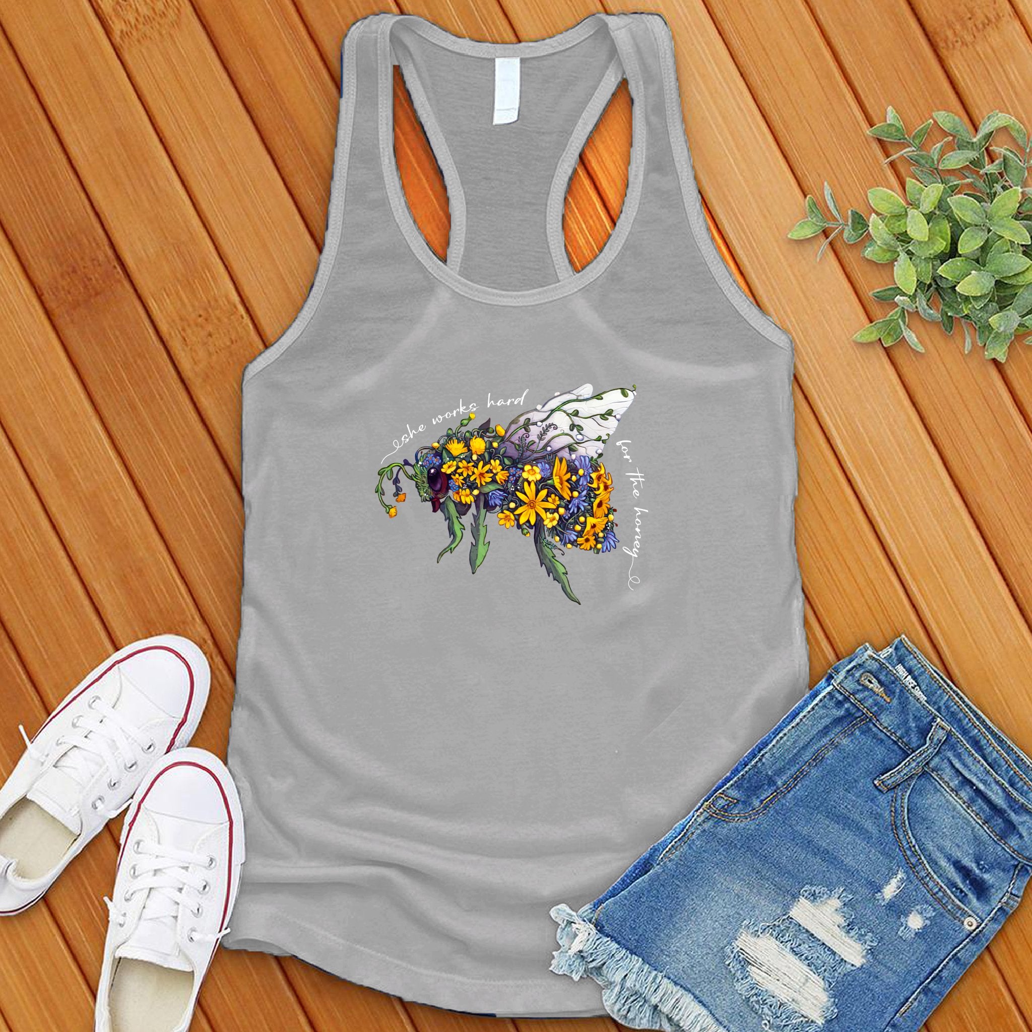 She Works Hard For The Honey Floral Bee Women's Tank Top - Love Tees