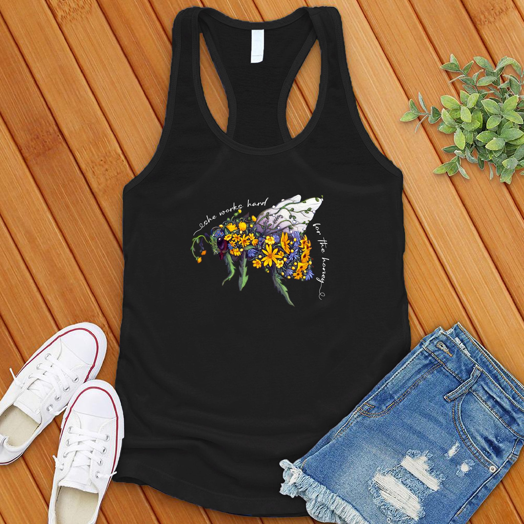 She Works Hard For The Honey Floral Bee Women's Tank Top - Love Tees