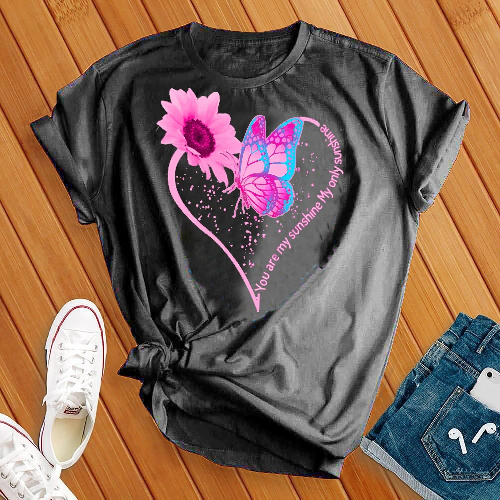 You Are My Sunshine Pink Butterfly Heart Tee - Love Tees